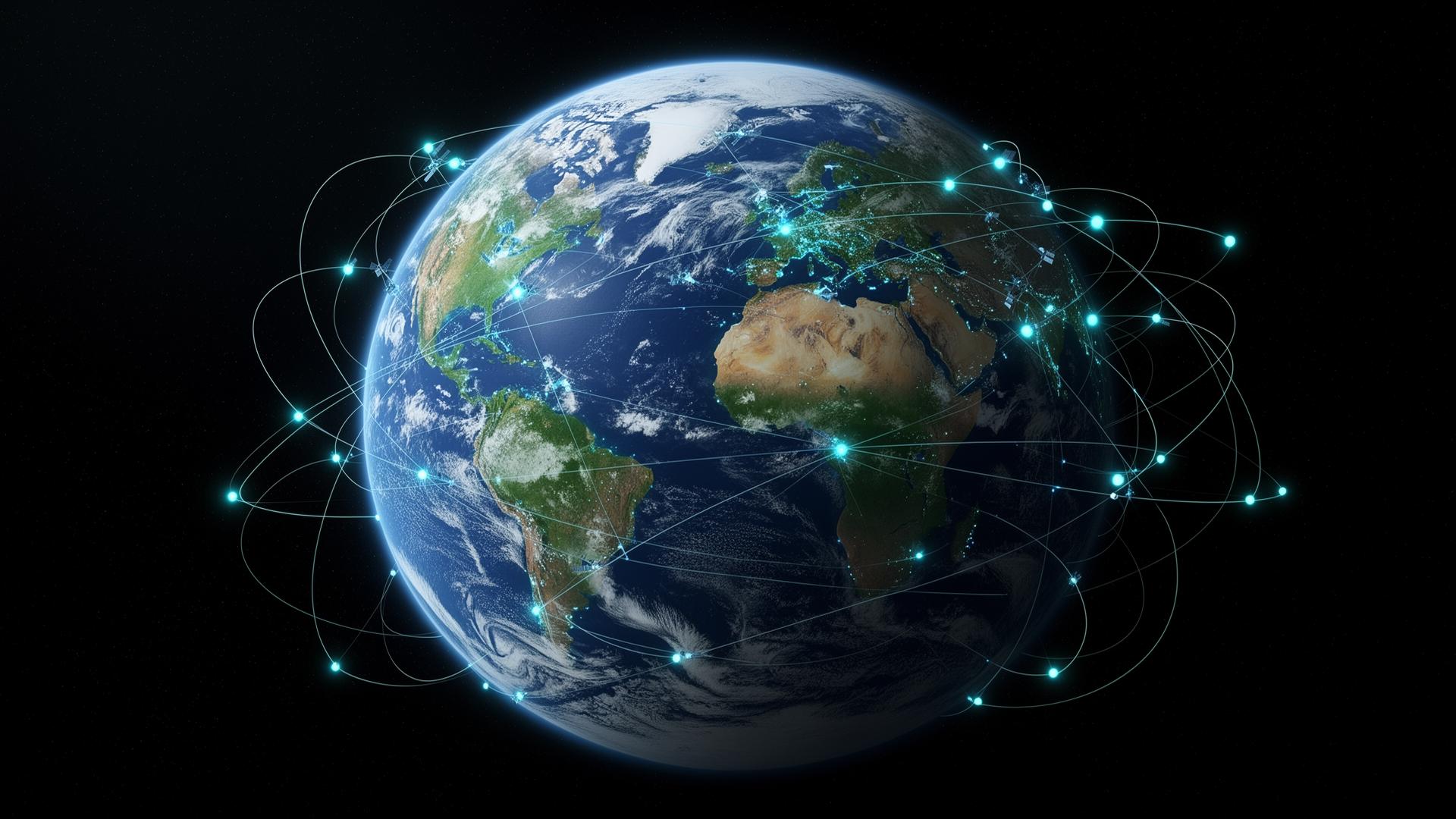 Global satellite network monitoring construction sites worldwide