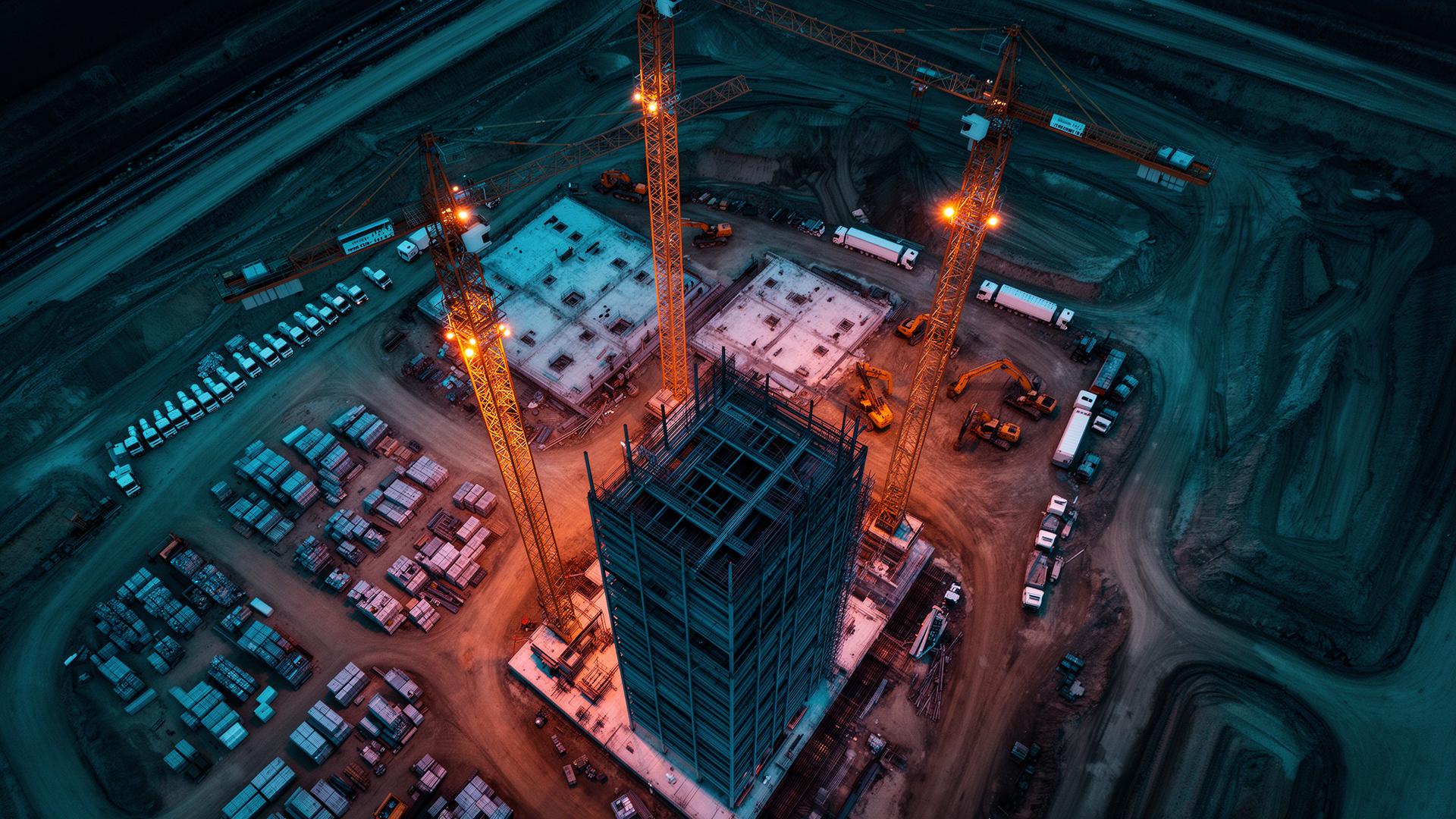 Satellite view of construction site with data overlay