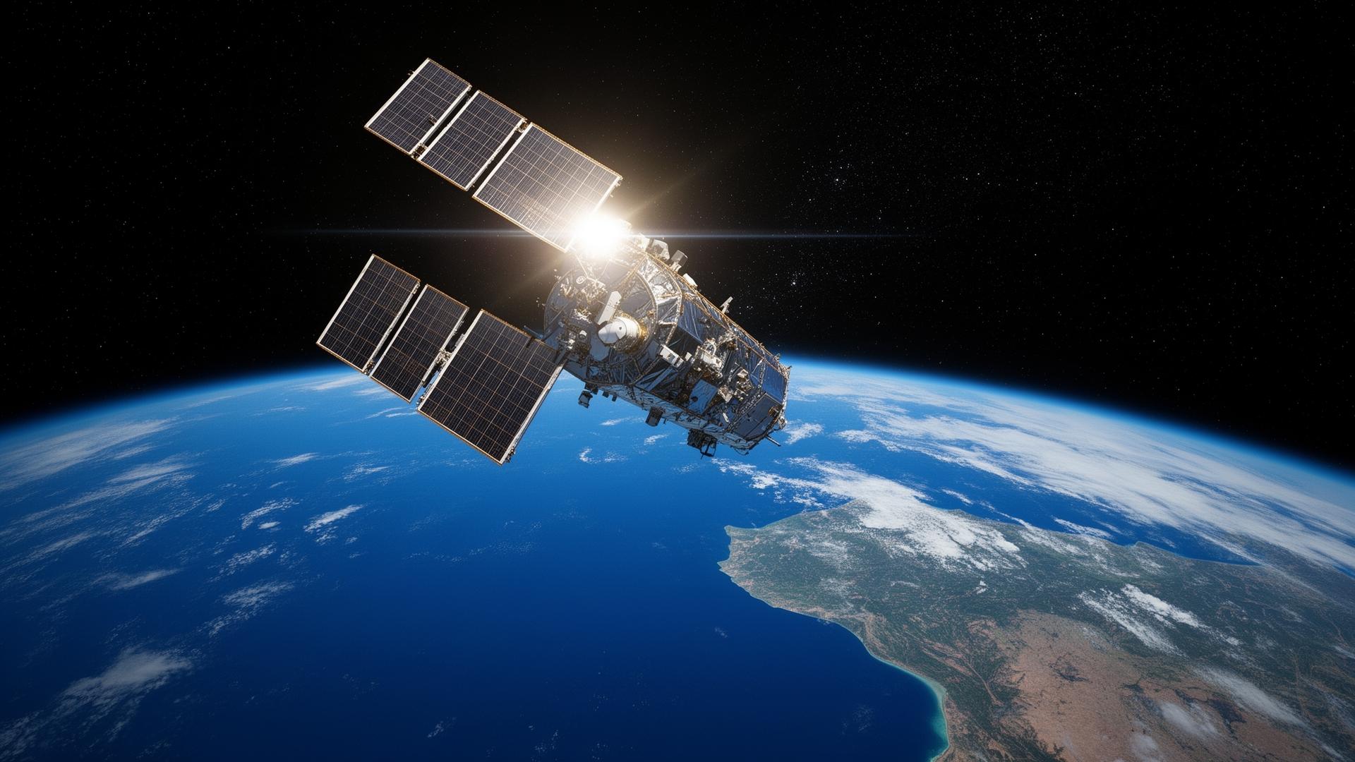 Satellite in low-earth orbit over Earth