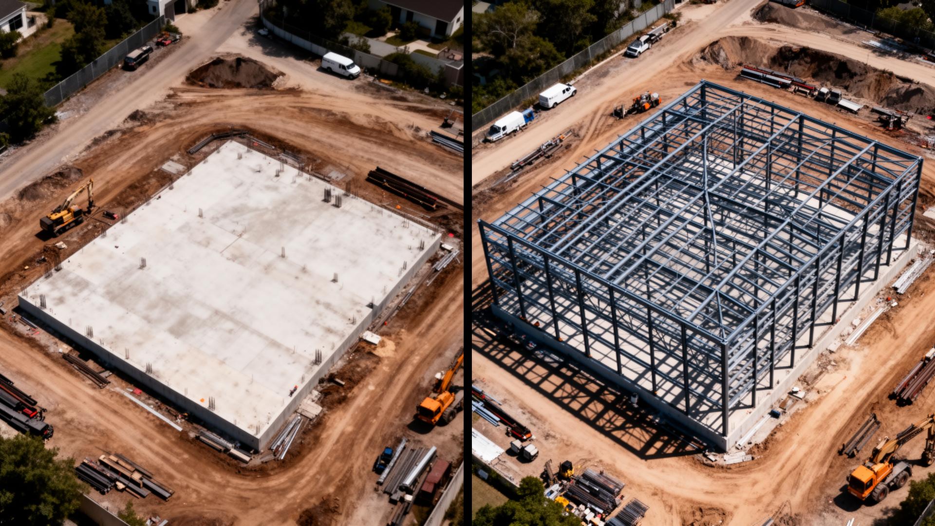 Before and after satellite view of construction site progress